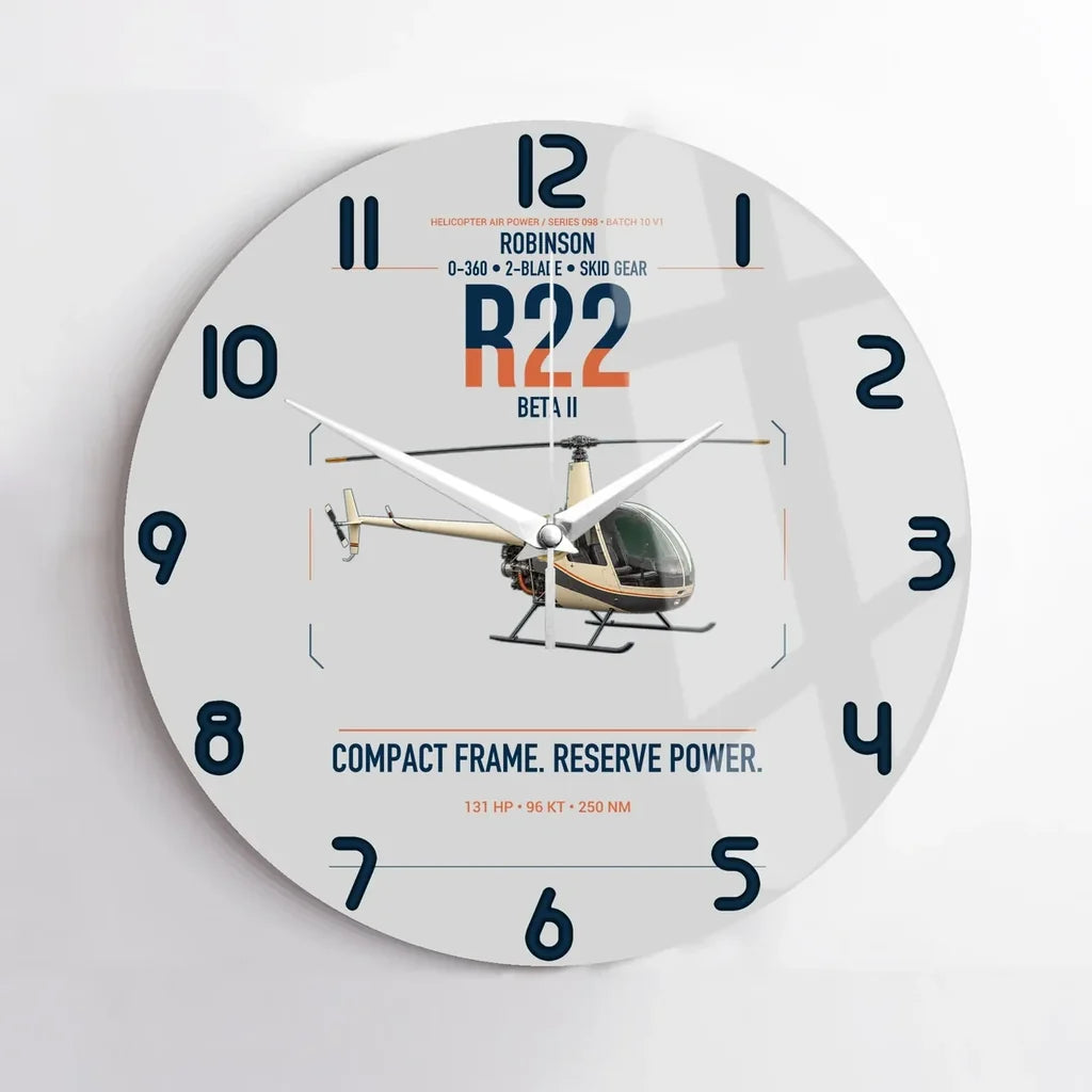 Robinson R22 Beta II design on light gray no frame wall clock