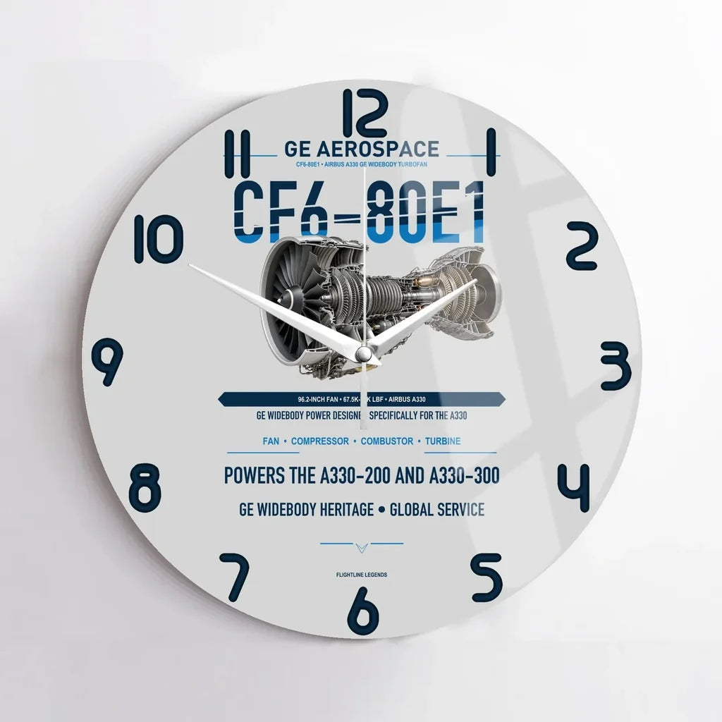 CF6-80E1 design on light gray no frame wall clock