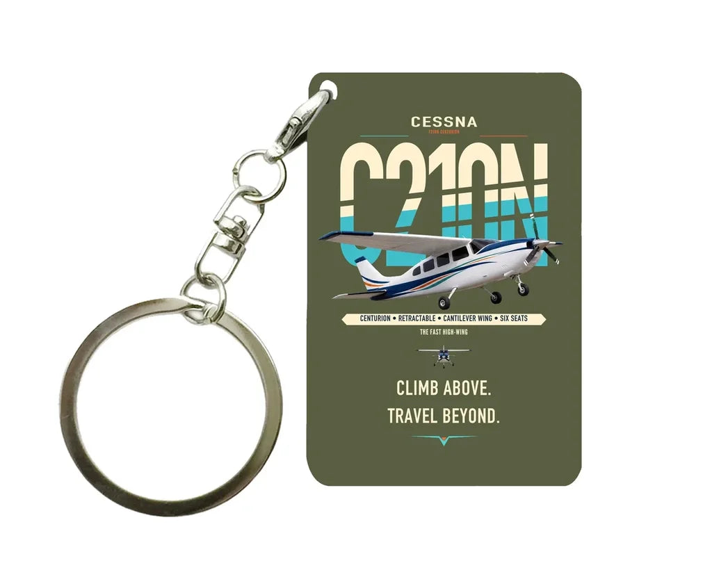 Cessna T210N Centurion design on green army designed key chain, double-side print