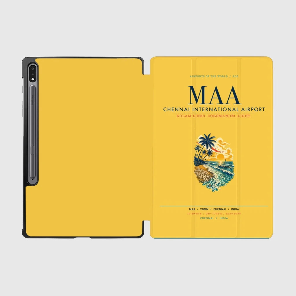 Chennai International Airport (MAA) design on yellow samsung tablet tablet case