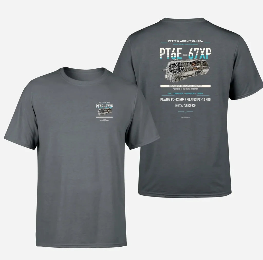 PT6E-67XP design on gray t shirt