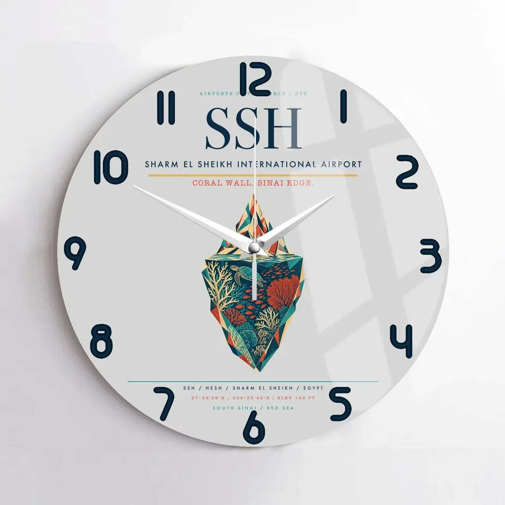 Sharm El Sheikh International Airport (SSH) design on light gray no frame wall clock