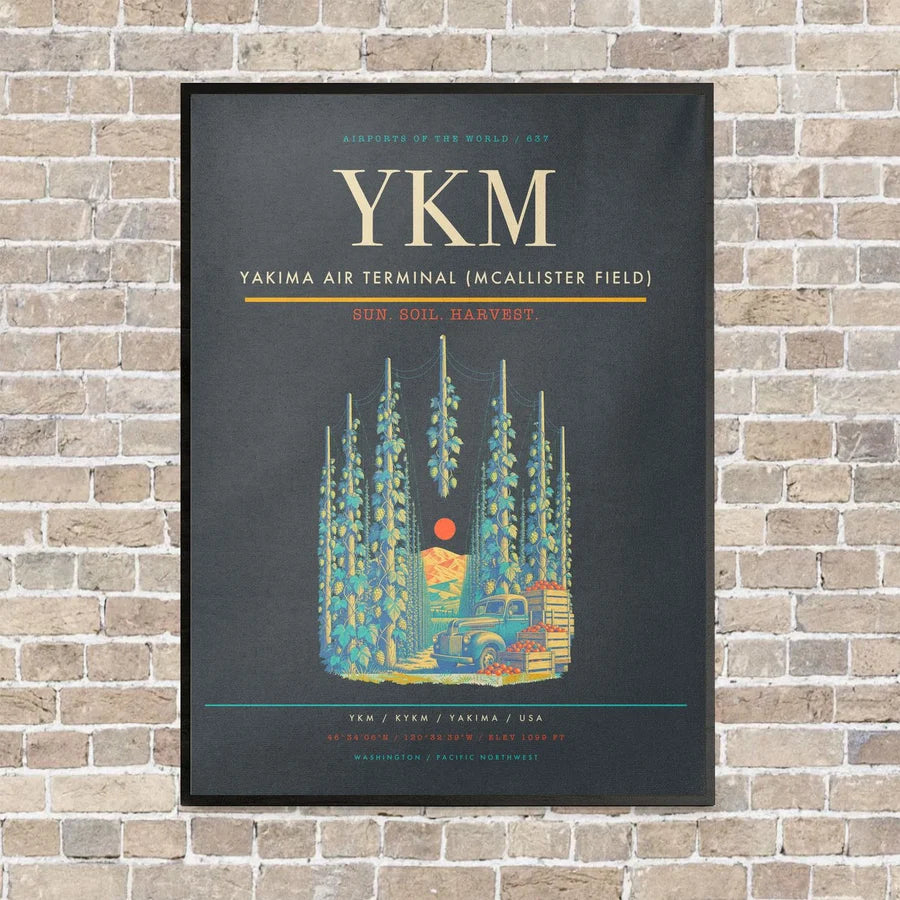 Yakima Air Terminal (McAllister Field) YKM vertical canvas print - framed - gray background