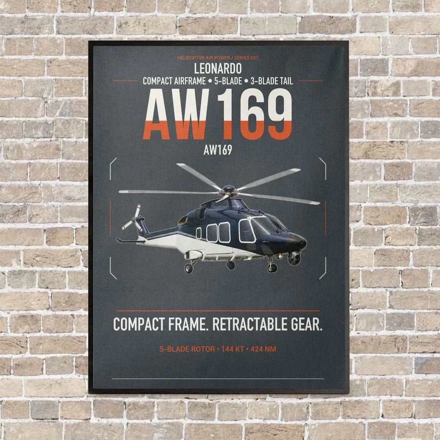 Leonardo AW169 vertical canvas print - framed - gray background