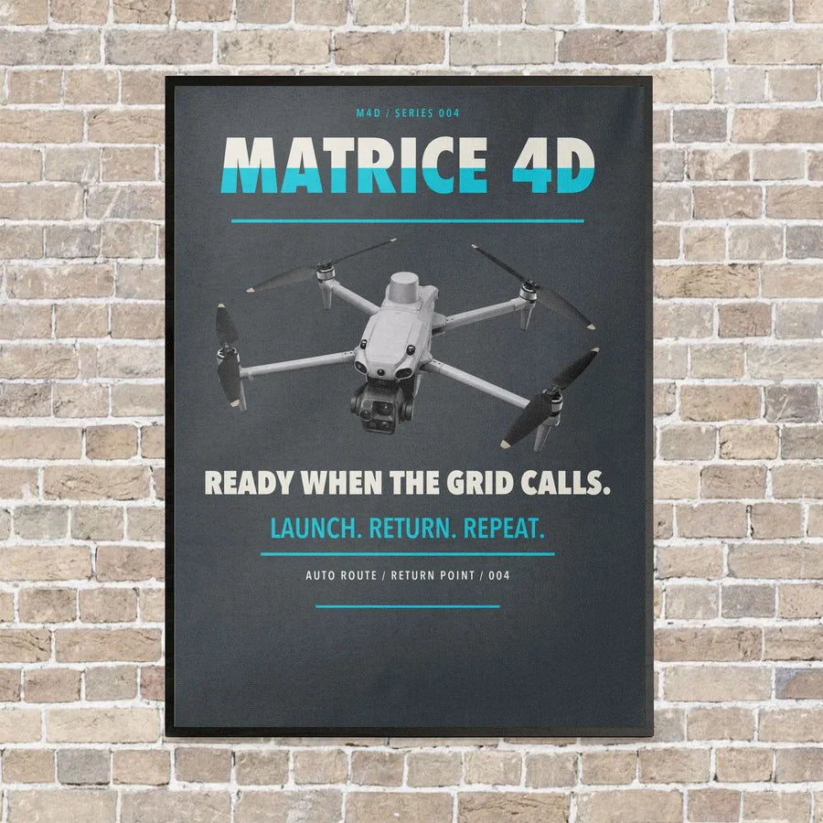DJI Matrice 4D vertical canvas print - framed - gray background