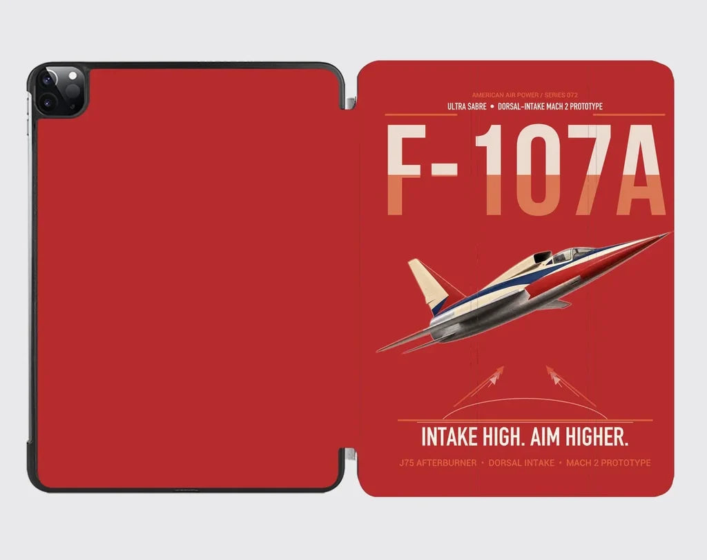 F-107A Ultra Sabre design on red ipad tablet case