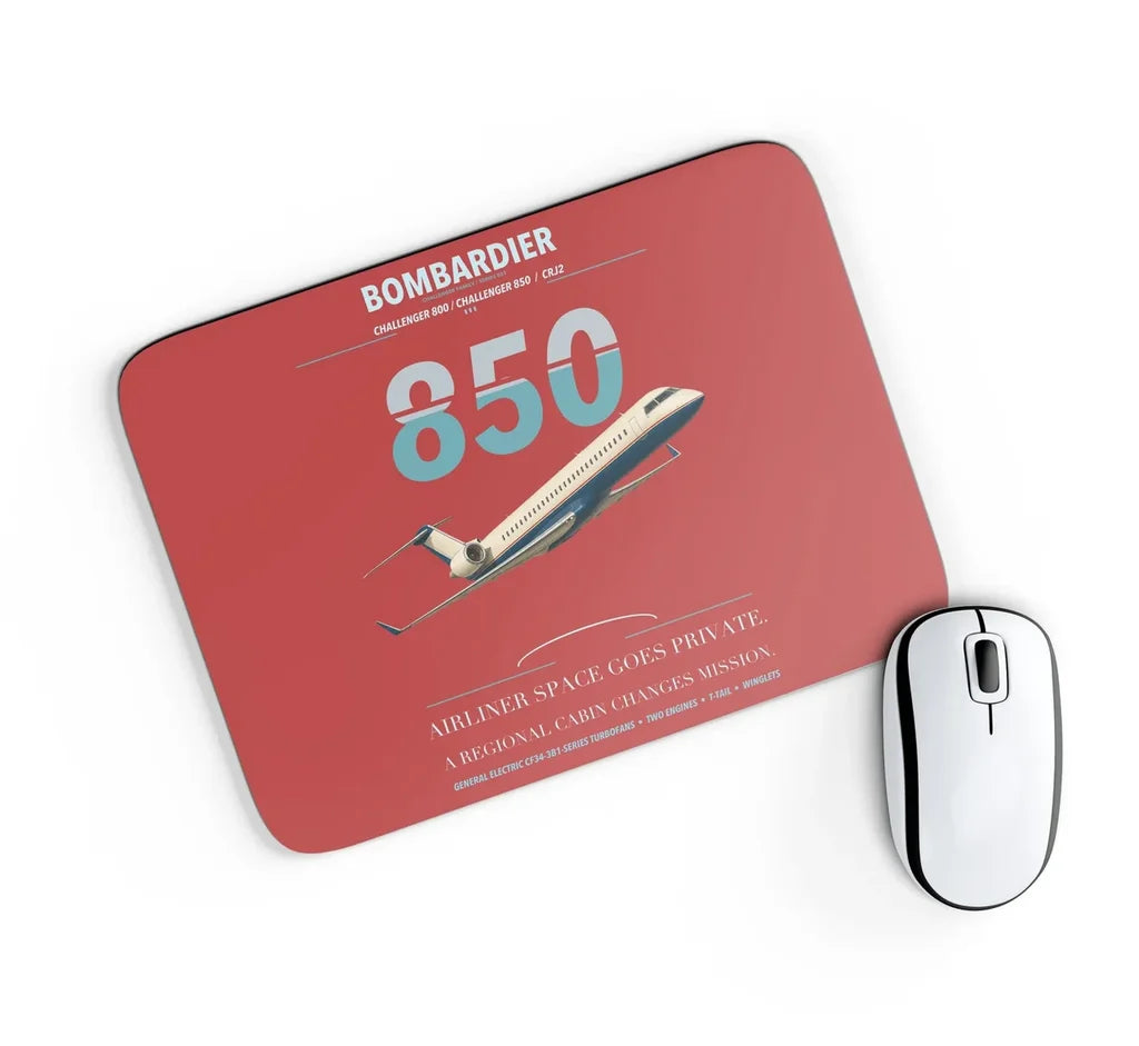 Bombardier Challenger 850 design on red rectangle mouse pad