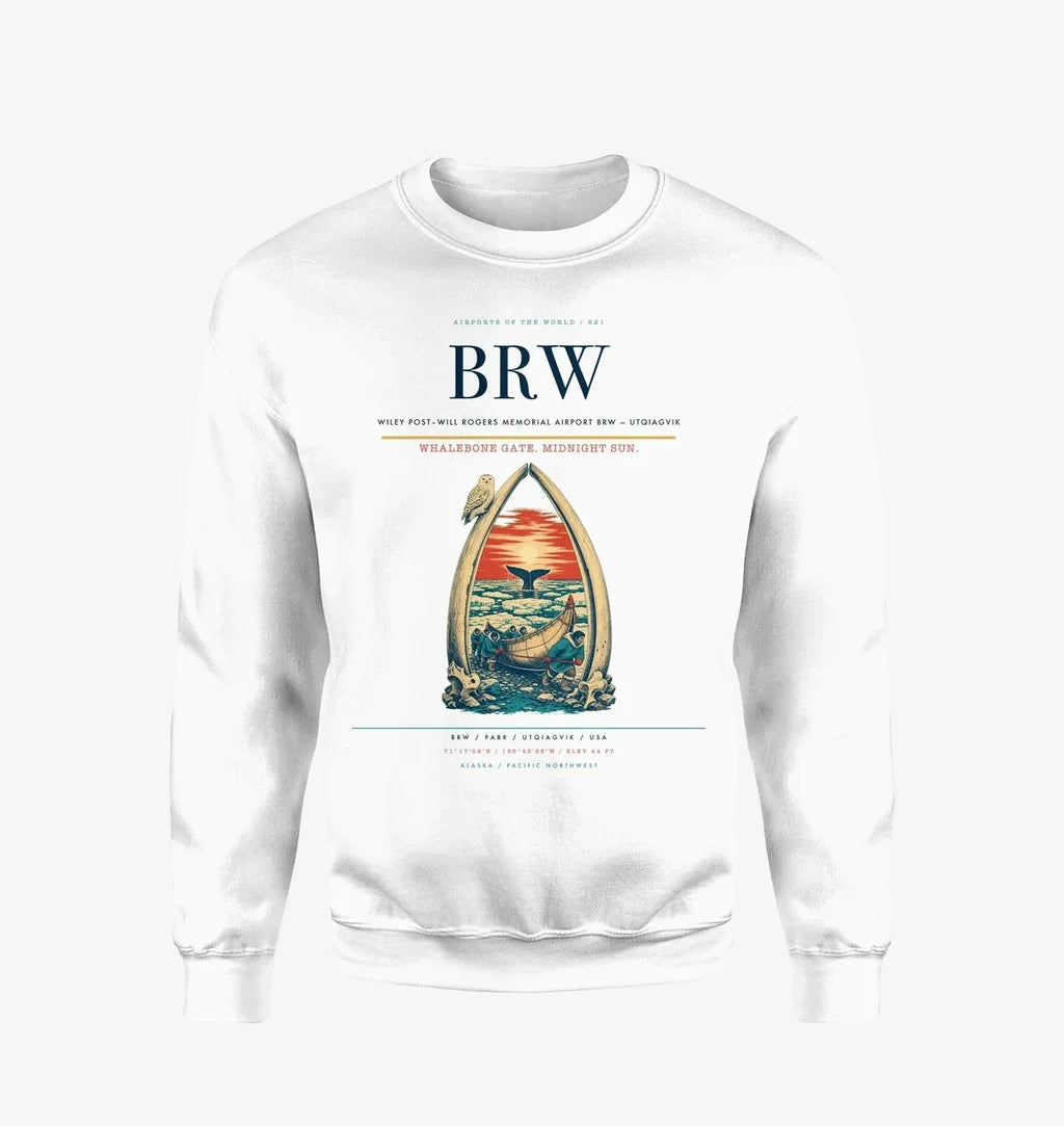 Wiley Post–Will Rogers Memorial Airport (BRW) design on white sweatshirt