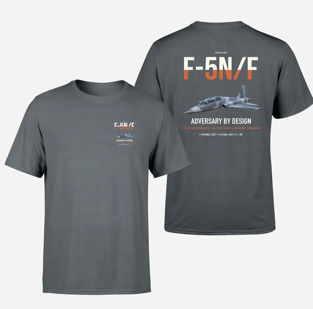 F-5N F Adversary design on gray double-side t-shirt, double-side print