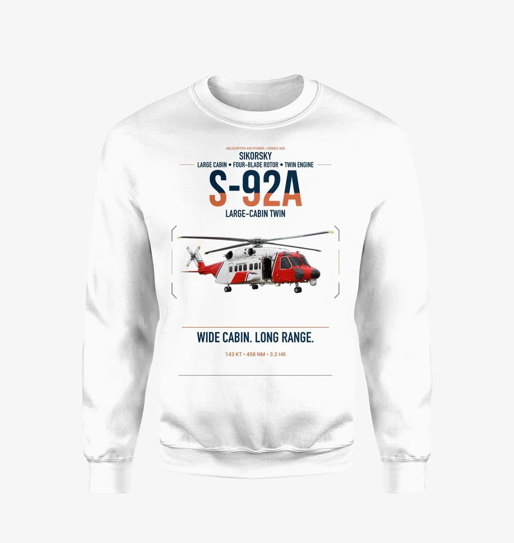 Sikorsky S-92A design on white sweatshirt