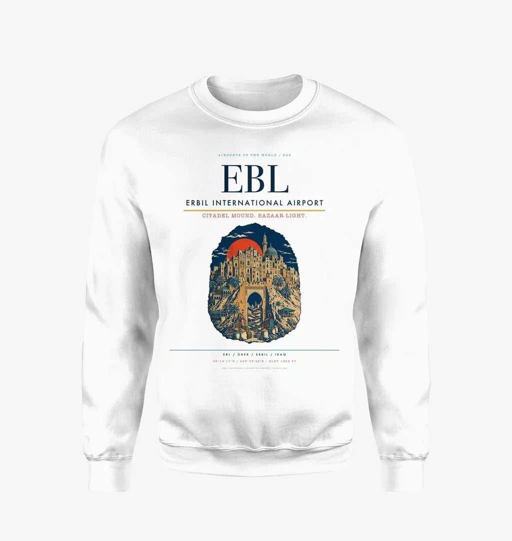 Erbil International Airport (EBL) design on white sweatshirt