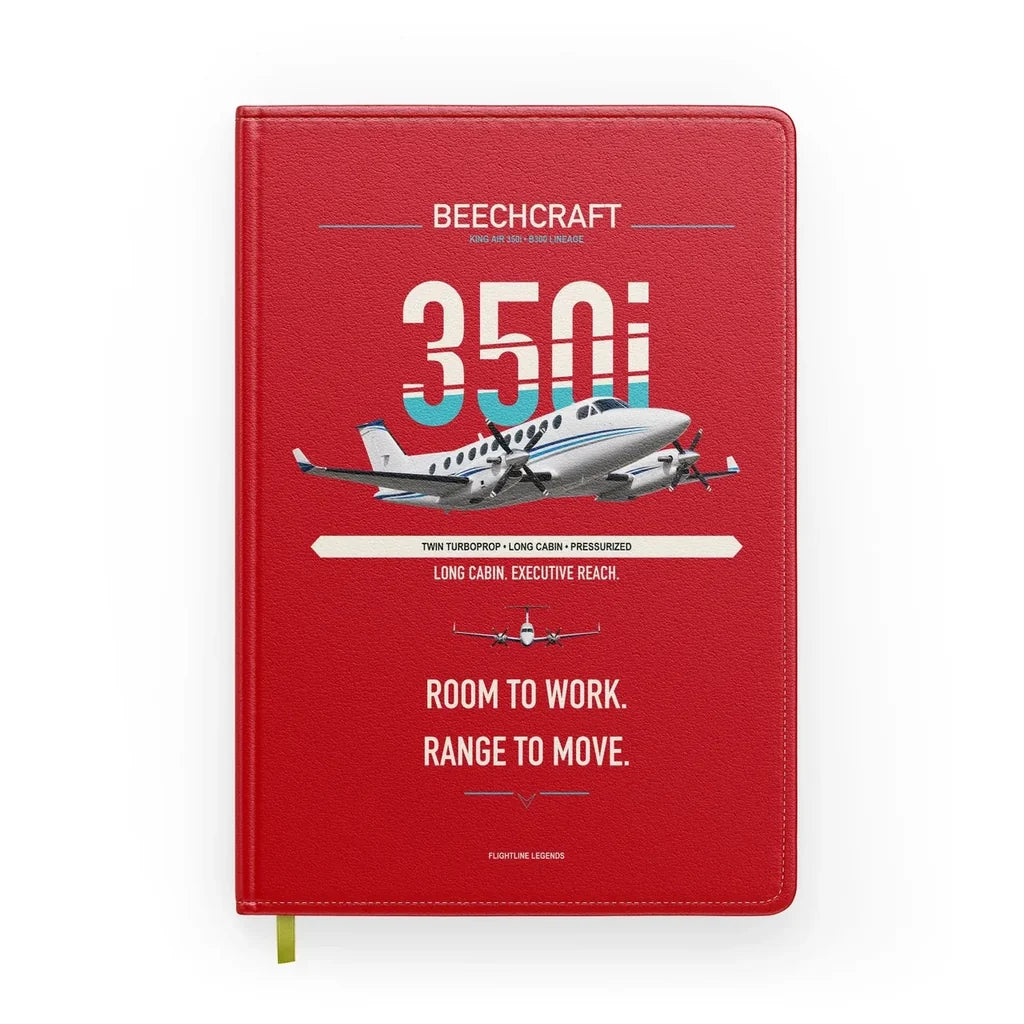 Beechcraft King Air 350i design on red notebook