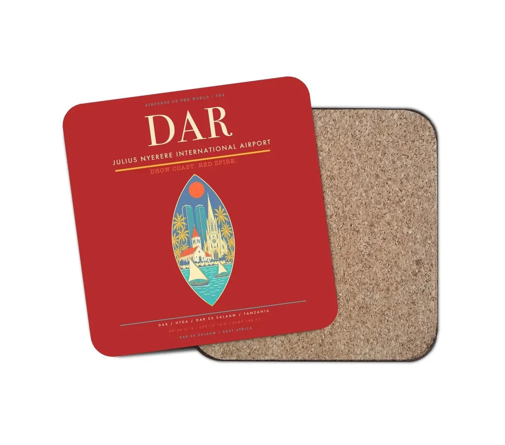 Julius Nyerere International Airport (DAR) design on red 1 piece coaster