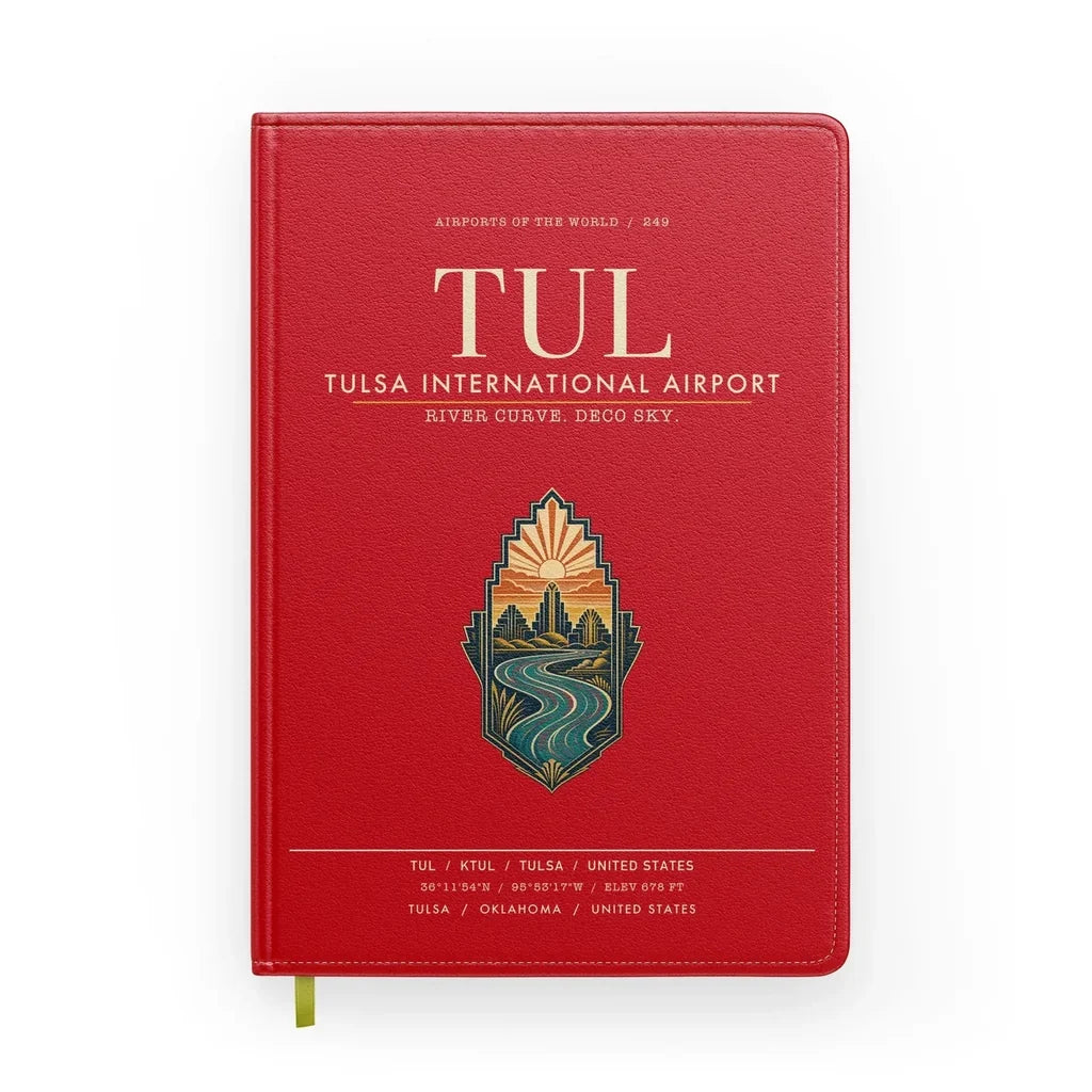 Tulsa International Airport (TUL) design on red notebook