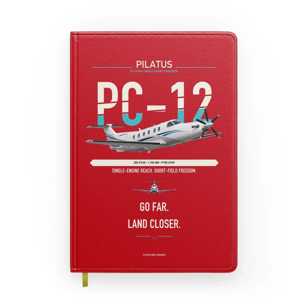 Pilatus PC-12 PRO design on red notebook
