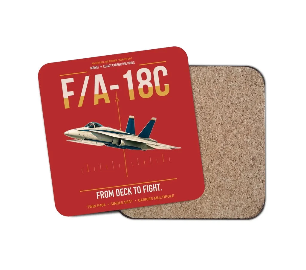 F-A-18C Hornet design on red 1 piece coaster