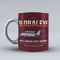 Thumbnail for Saab GlobalEye design on dark red ceramic mug, double-side print