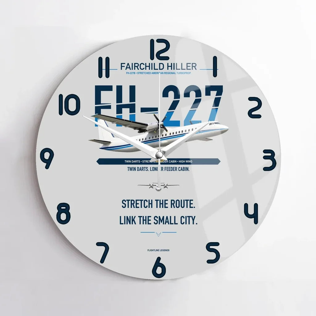 Fairchild Hiller FH-227B design on light gray no frame wall clock