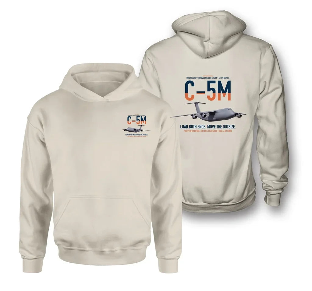 C-5M Super Galaxy design on khaki double-side hoodie, double-side print