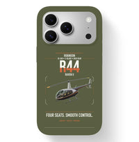 Thumbnail for Robinson R44 Raven II design on green army magsafe iphone case, for iPhone 17 Pro