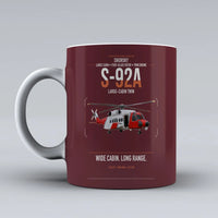 Thumbnail for Sikorsky S-92A design on dark red ceramic mug, double-side print