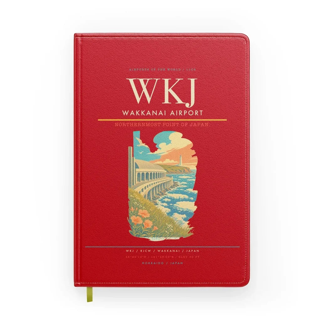 Wakkanai Airport (WKJ) design on red notebook