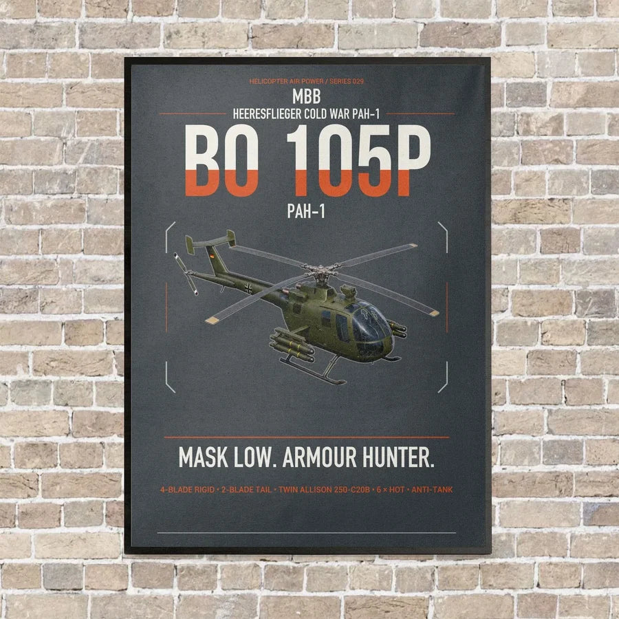 MBB BO 105P PAH-1 vertical canvas print - framed - gray background