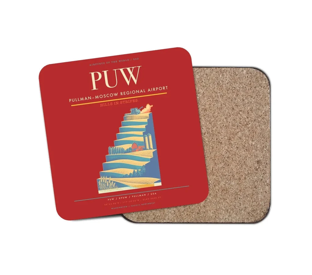 Pullman–Moscow Regional Airport (PUW) design on red 1 piece coaster