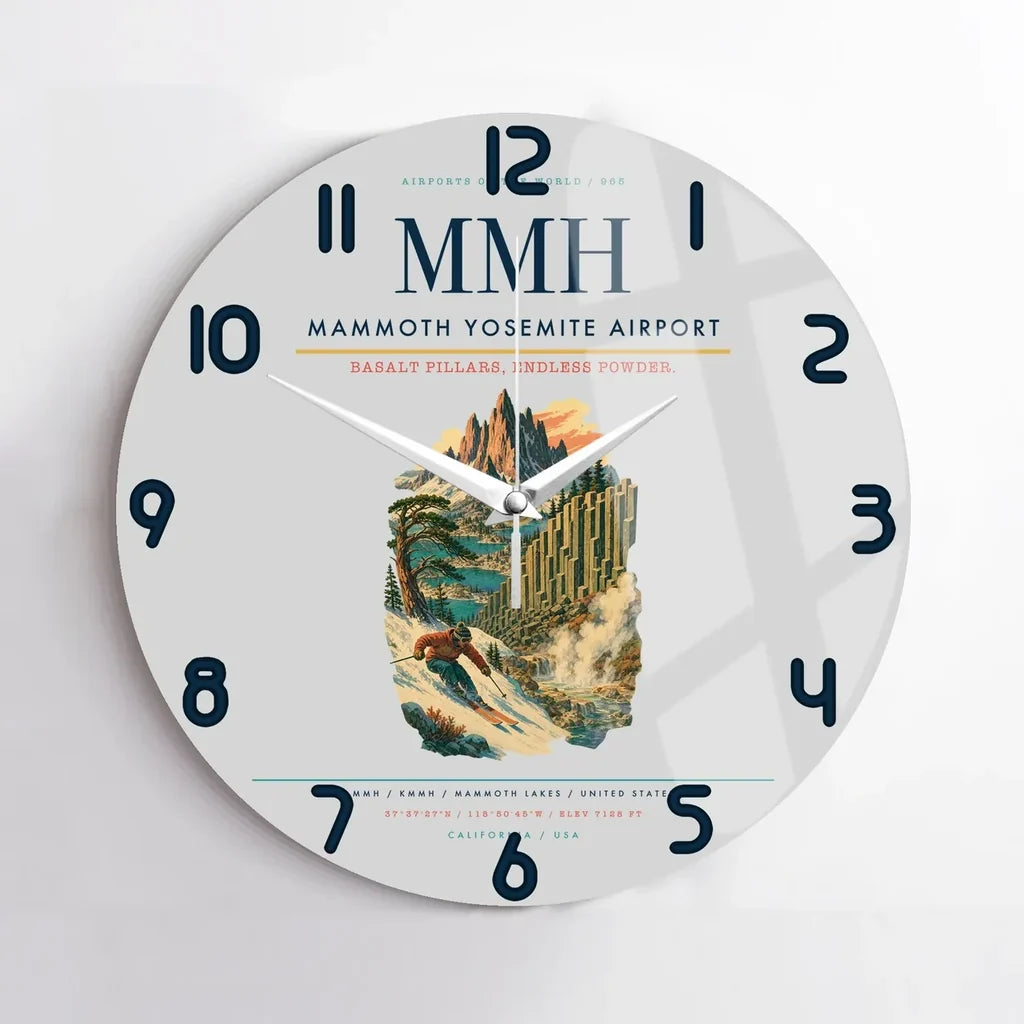Mammoth Yosemite Airport (MMH) design on light gray no frame wall clock
