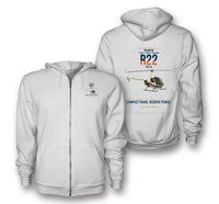 Thumbnail for Robinson R22 Beta II design on white premium zipped hoodie, double-side print