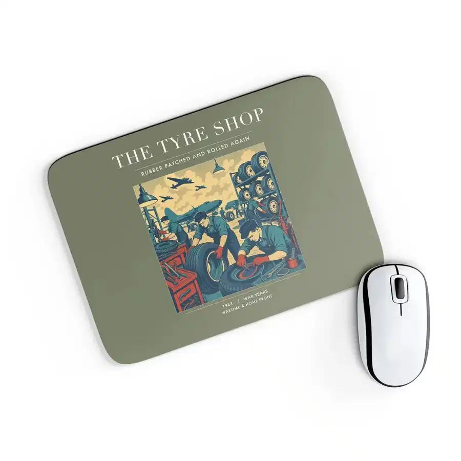 VINTAGE G4535 - The Tyre Shop - Designed Mouse Pads design on greenarmy rectangle