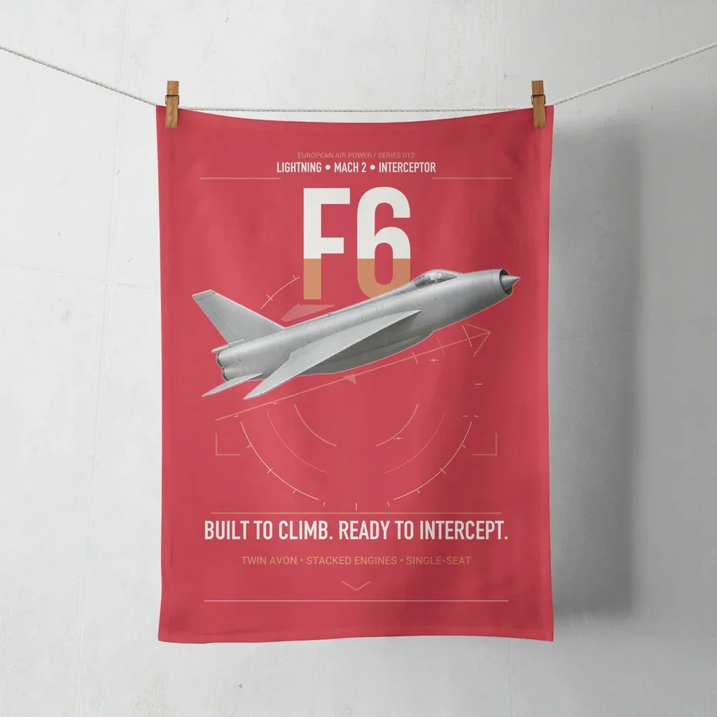 English Electric Lightning F6 design on red towel