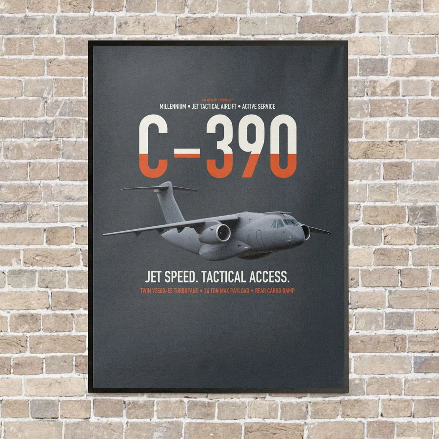 C-390 Millennium vertical canvas print - framed - gray background