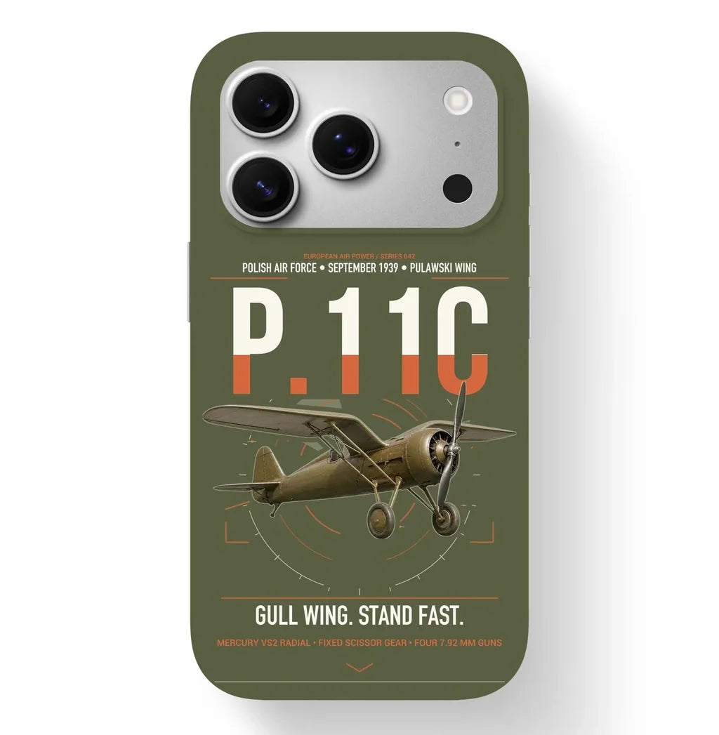PZL P.11c design on green army magsafe iphone case, for iPhone 17 Pro