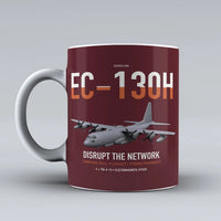 Thumbnail for EC-130H Compass Call design on dark red ceramic mug, double-side print