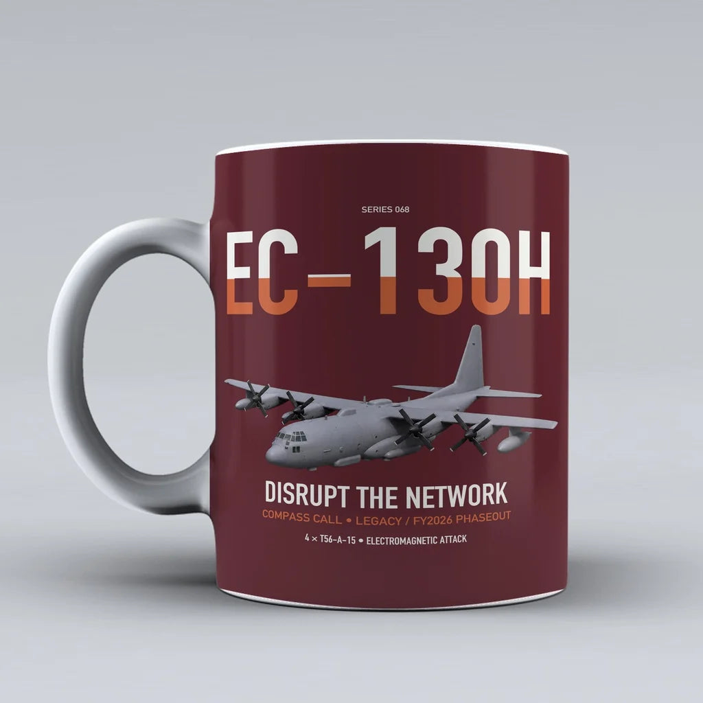 EC-130H Compass Call design on dark red ceramic mug, double-side print