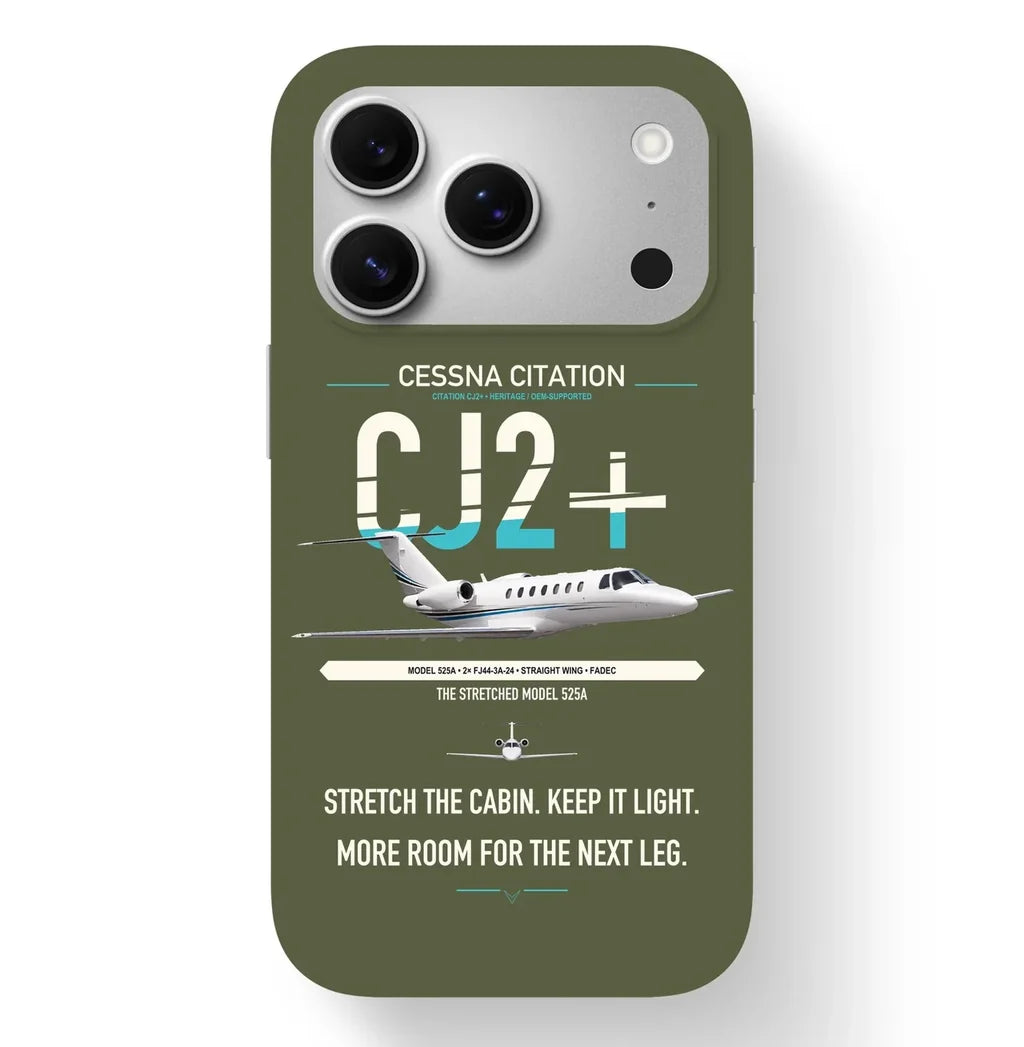 Cessna Citation CJ2+ design on green army magsafe iphone case, for iPhone 17 Pro