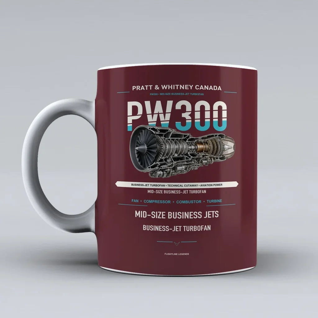 Mug design on dark red pw300