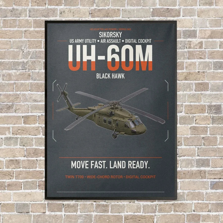 Sikorsky UH-60M Black Hawk vertical canvas print - framed - gray background