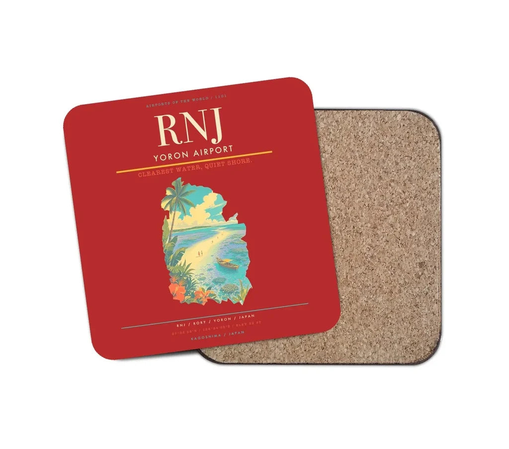 Yoron Airport (RNJ) design on red 1 piece coaster