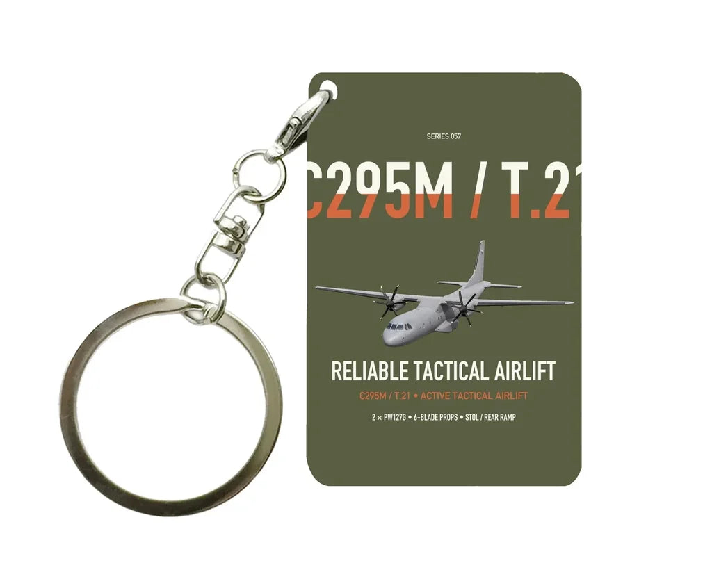 Airbus C295M T.21 design on green army designed key chain, double-side print