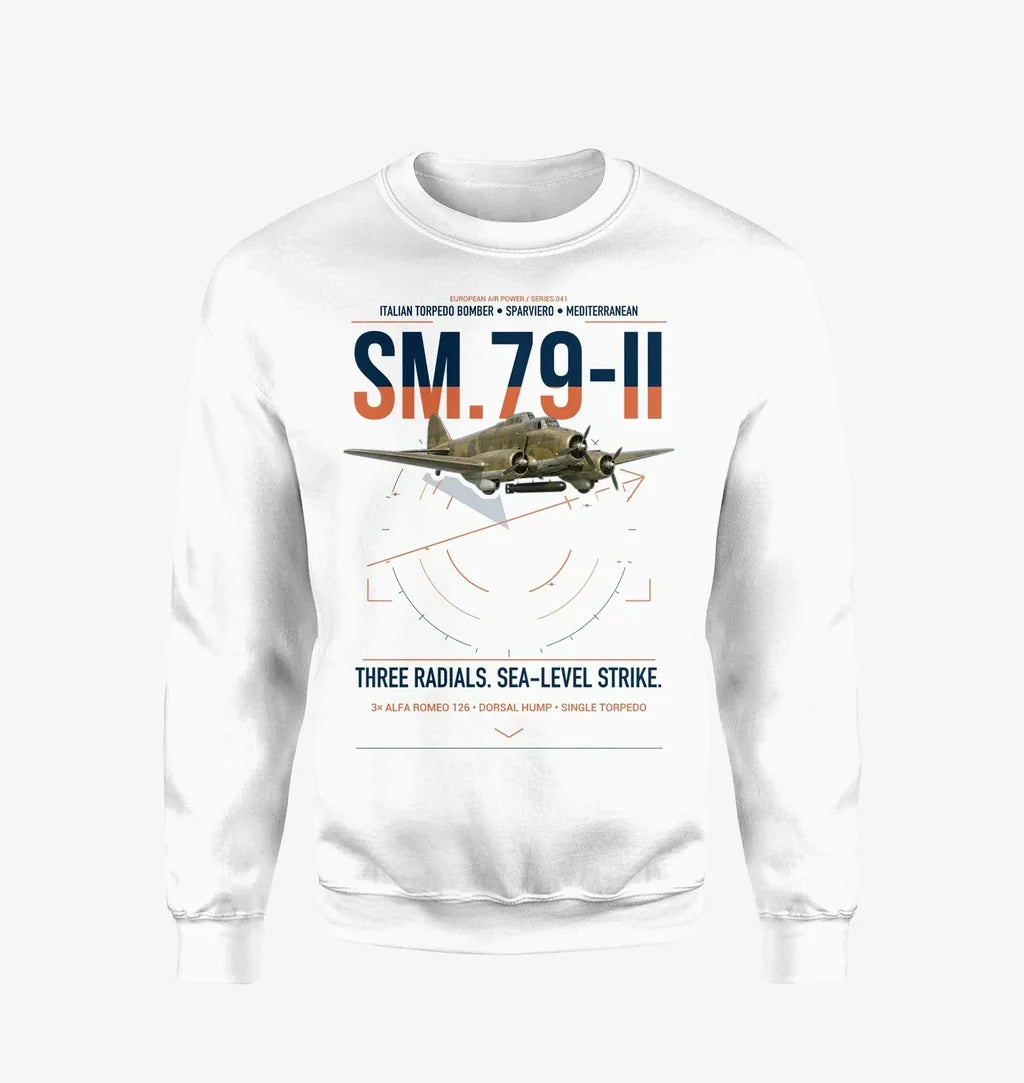 Savoia-Marchetti SM.79-II Sparviero design on white sweatshirt