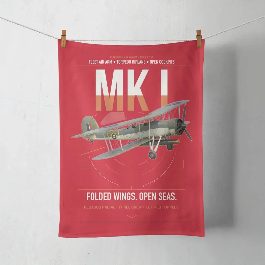 Fairey Swordfish Mk I design on red towel
