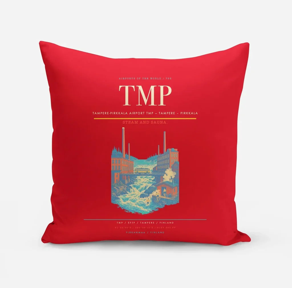Tampere-Pirkkala Airport (TMP) design on red pillow