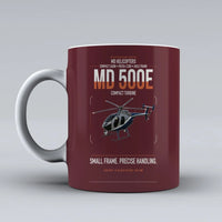 Thumbnail for MD Helicopters MD 500E design on dark red ceramic mug, double-side print