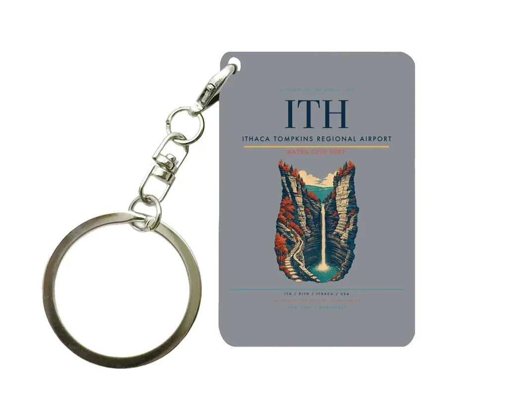 Ithaca Tompkins Regional Airport (ITH) design on gray key chain