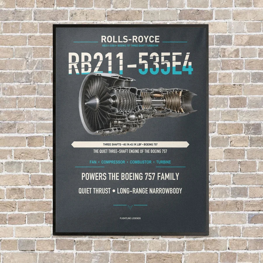RB211-535E4 vertical canvas print - framed - gray background