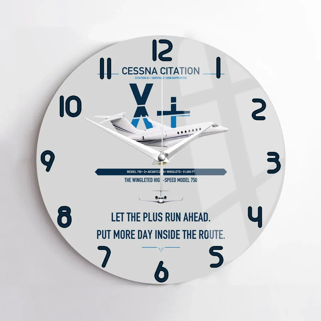 Cessna Citation X+ design on light gray no frame wall clock