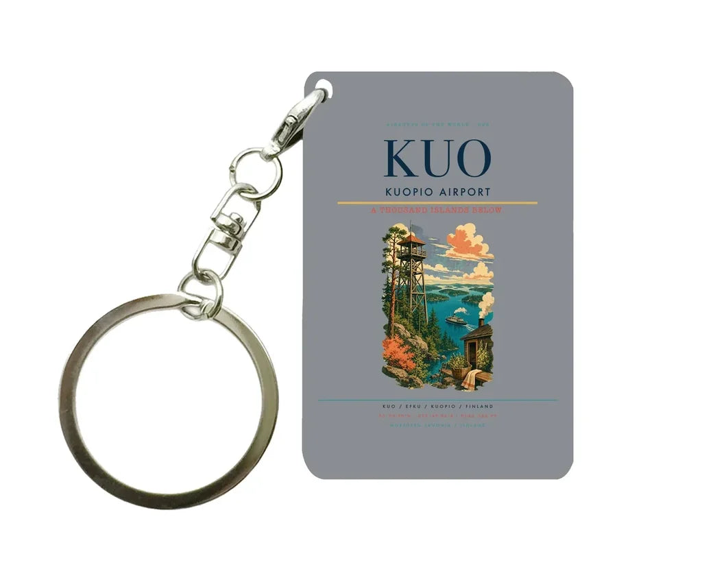 Kuopio Airport (KUO) design on gray key chain