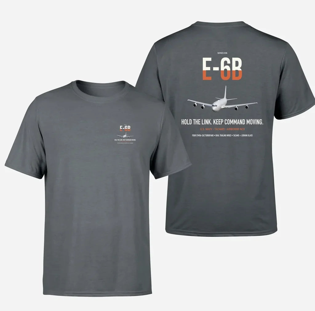 E-6B Mercury design on gray double-side t-shirt, double-side print